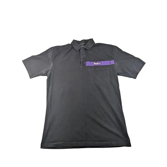Mens FedEx Stan Herman Polo Shirt Short Sleeve Size L Black & Purple Logo - Picture 1 of 12